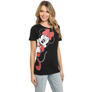 New Disney Women's Minnie Mouse T-Shirt Leaning Short Sleeve Black